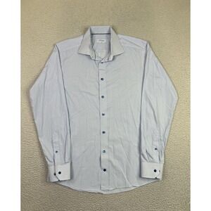 Eton Dress Shirt Mens 16.5 42 White Blue Geometric Slim Fit Cotton Print